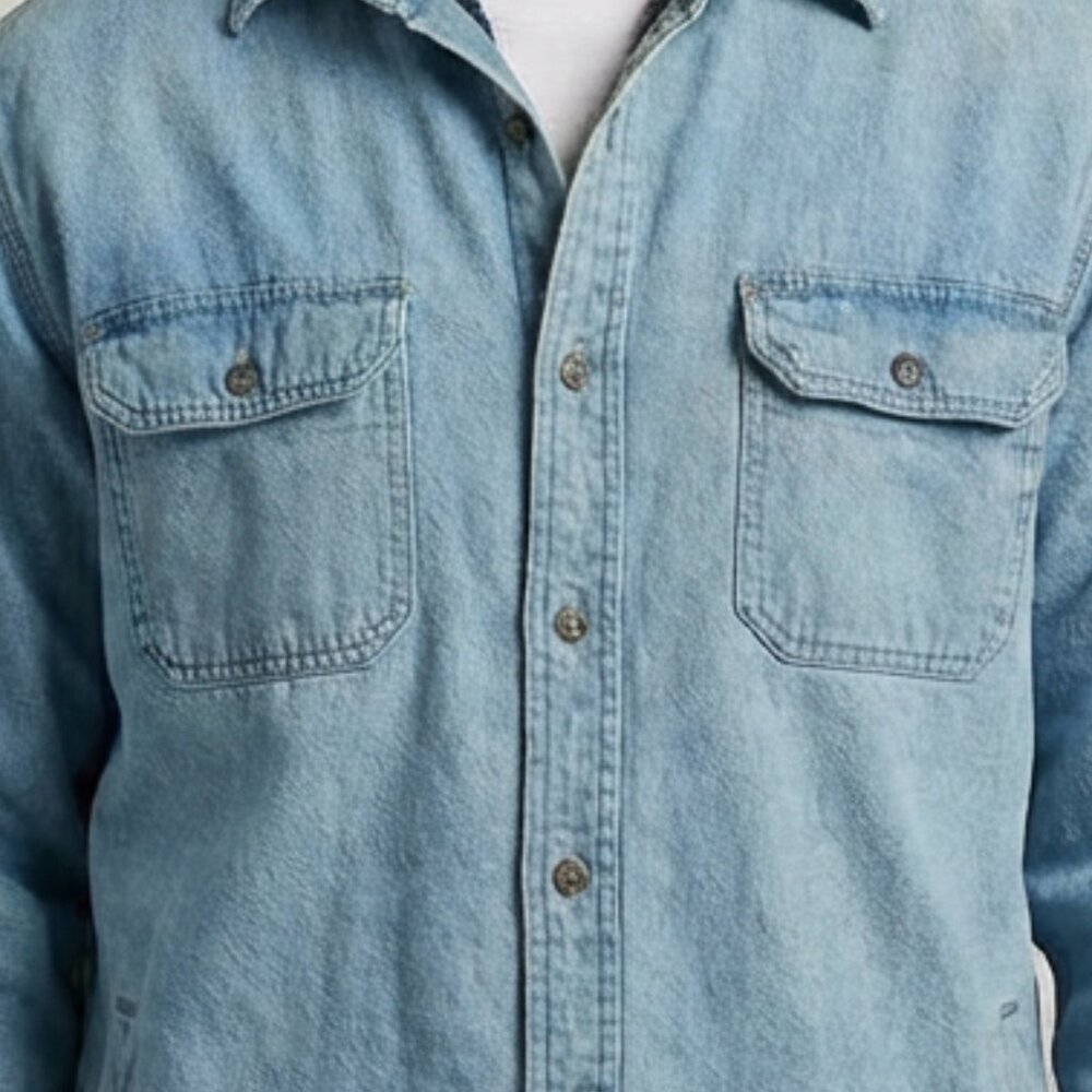 Men's vintage fleece lined denim jacket shirt - Picture 11 of 15